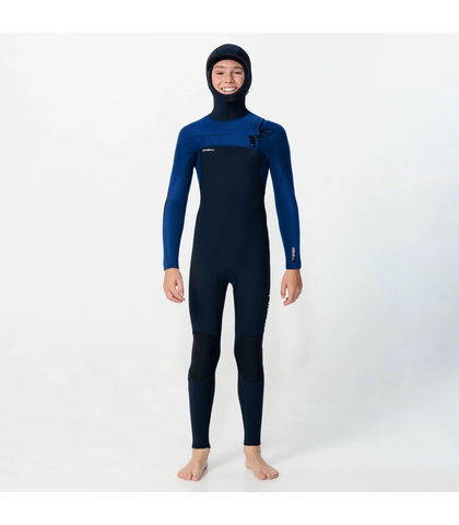 O'NEILL YOUTH 5/4 HYPREFREAK HOODED STEAMER - BLACK / TWILIGHT BLUE