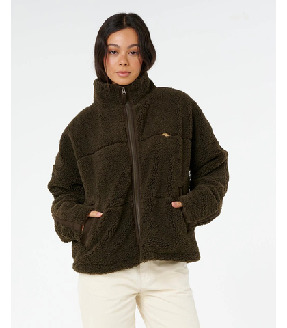 RIPCURL LADIES CALA NIGHTS SHERPA JACKET - BLACK / OLIVE