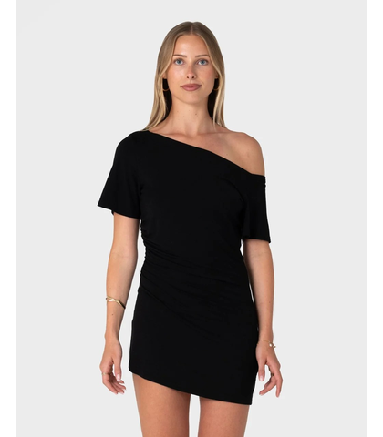 RUSTY LADIES SALLY SLOUCH OFF SHOULDER DRESS - BLACK