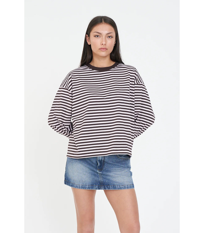 HUFFER LADIES ALEX STRIPE BILLIE L/S TEE - PETAL / COCOA