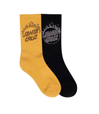 SANTA CRUZ BOYS BURNT OPUS CREW SOCK 2 PACK - TAN / BLACK