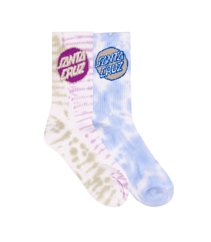 SANTA CRUZ GIRLS OTHER DOT REDUX CREW SOCK 2 PACK - OLIVE STN TIEDYE