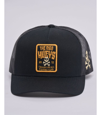 MAD HUEYS CAUGHT FK ALL SKULL TWILL TRUCKER CAP - BLACK