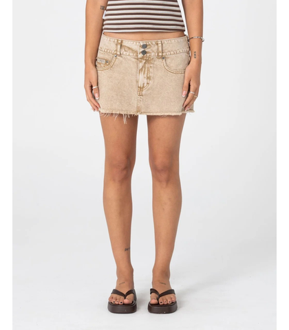 RUSTY LADIES ROXXY COFFEE MICRO MINI SKIRT - BROWN 