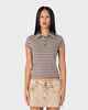 RUSTY LADIES PETA STRIPE POLO BABY TEE - BROWN / CREAM STRIPE