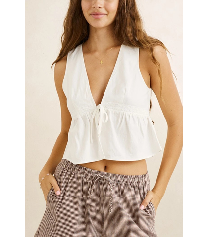 RHYTHM LADIES ANNABELLE LACE TRIM BABYDOLL TOP - WHITE