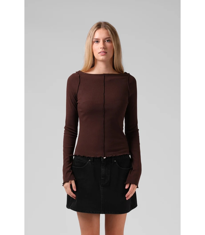 RPM LADIES RIBBED L/S TEE - CHOCOLATE