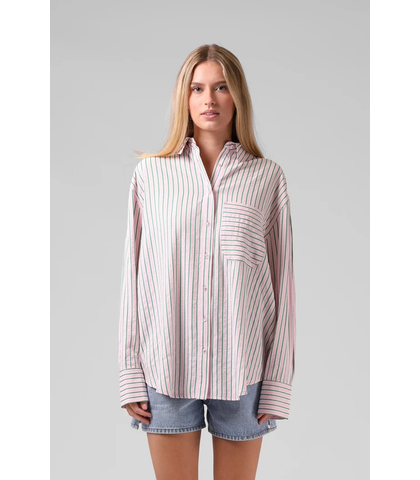 RPM LADIES OVERSIZE SHIRT - PINK STRIPE