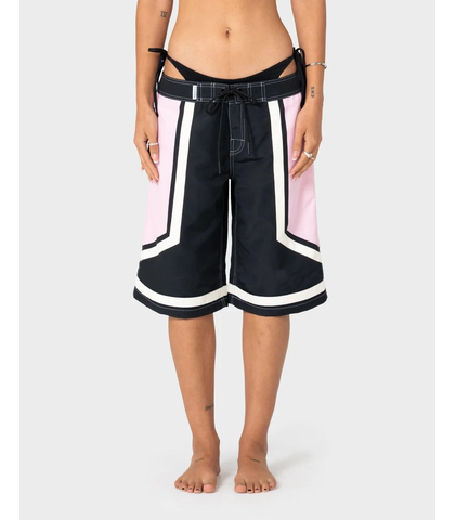 RUSTY LADIES FARRAH LONG BOARDSHORT - BLACK / PINK