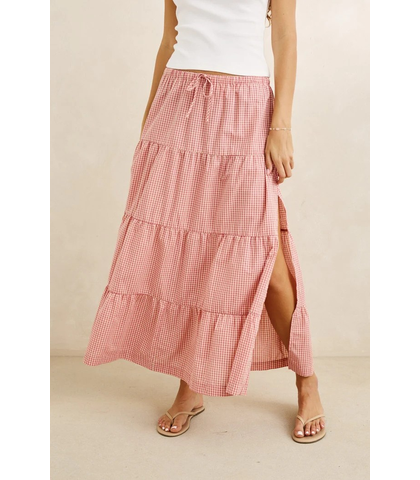 RHYTHM LADIES LOLA CHECK TIRED MAXI SKIRT - PLUM