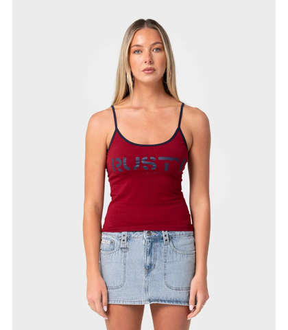RUSTY LADIES TANK GIRL STAPLE SINGLET - CRANBERRY / NAVY