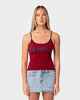 RUSTY LADIES TANK GIRL STAPLE SINGLET - CRANBERRY / NAVY