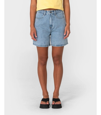 RUSTY LADIES CYPRUS HIGH 2.0 DENIM SHORT - TRUE BLUE