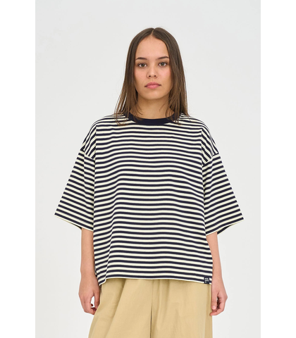HUFFER LADIES STRIPE BILLIE TEE - BUTTER / NAVY
