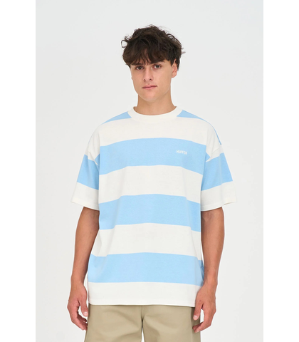 HUFFER MENS STRIPE TEE - BAY BLUE / CHALK