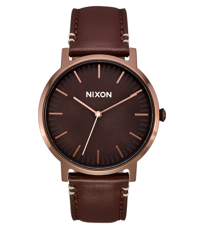 NIXON PORTER LEATHER WATCH - CHOCOLATE / DARK ROAST BROWN