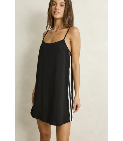 RHYTHM LADIES LINEN LACE SLIP MINI DRESS - BLACK