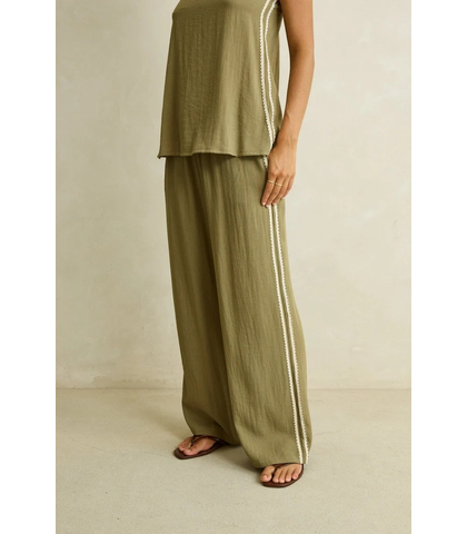 RHYTHM LADIES LINEN LACE TRACKPANT - OLIVE