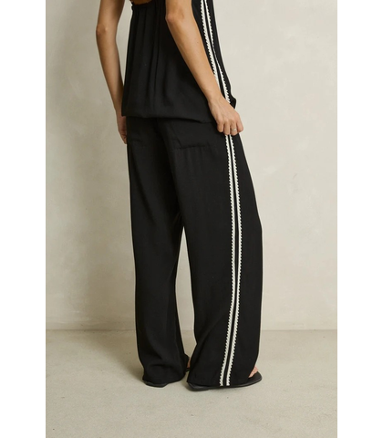 RHYTHM LADIES LINEN LACE TRACK PANT - BLACK