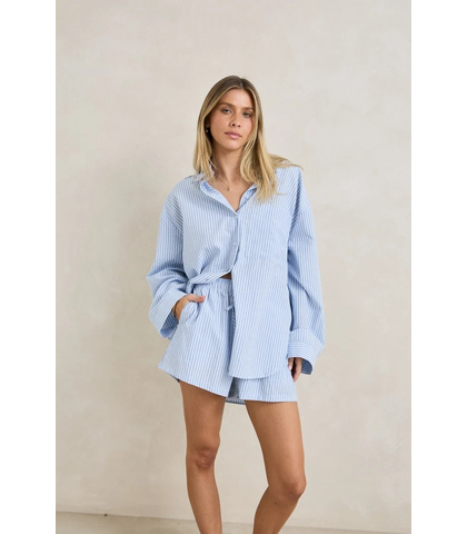 RHYTHM LADIES OVERSWIM STRIPE SHIRT - BLUE