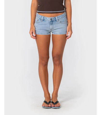 RUSTY LADIES PUNCH LOW RISE MICRO MINI SHORT - TRUE BLUE