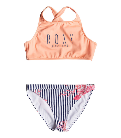 ROXY GIRLS YOUND AND FREE CROP TOP BIKINI SET - MEDIEVAL BLUE