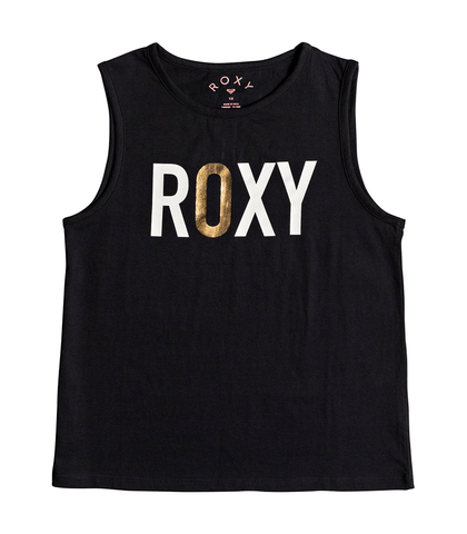 ROXY GIRLS LITTLE BISCUIT ISLAND FOIL TANK - TRUE BLACK