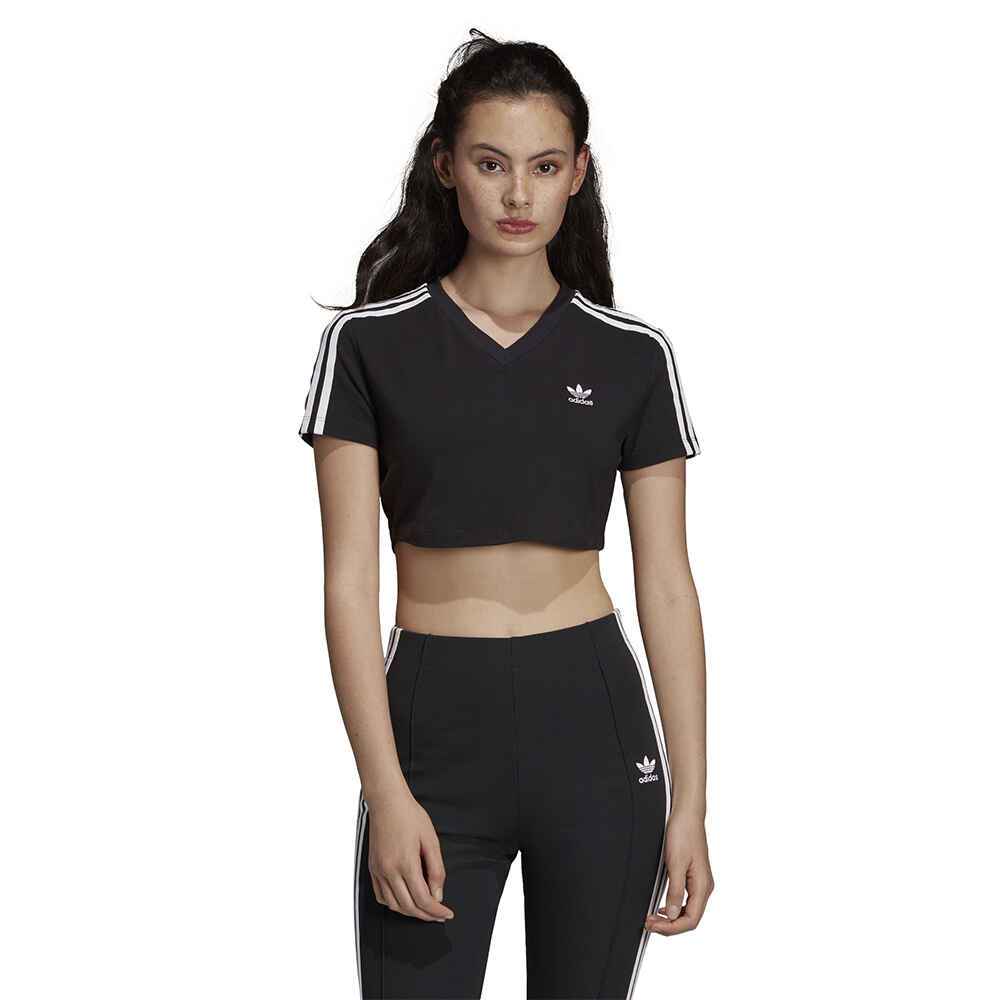 ADIDAS LADIES CROPPED TEE - BLACK / WHITE - Womens-Top : Sequence Surf ...