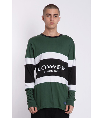 LOWER MENS PANEL L/S TEE - EXECUTIVE - GREEN/CHARCOAL