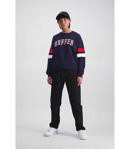 HUFFER LADIES ITSUKI SLOUCH CREW 2.0 - NAVY/RED