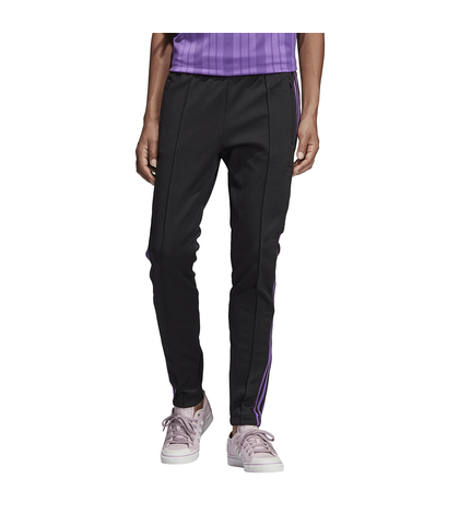 ADIDAS LADIES 3 STRIPE TRACK PANT - BLACK / PURPLE 