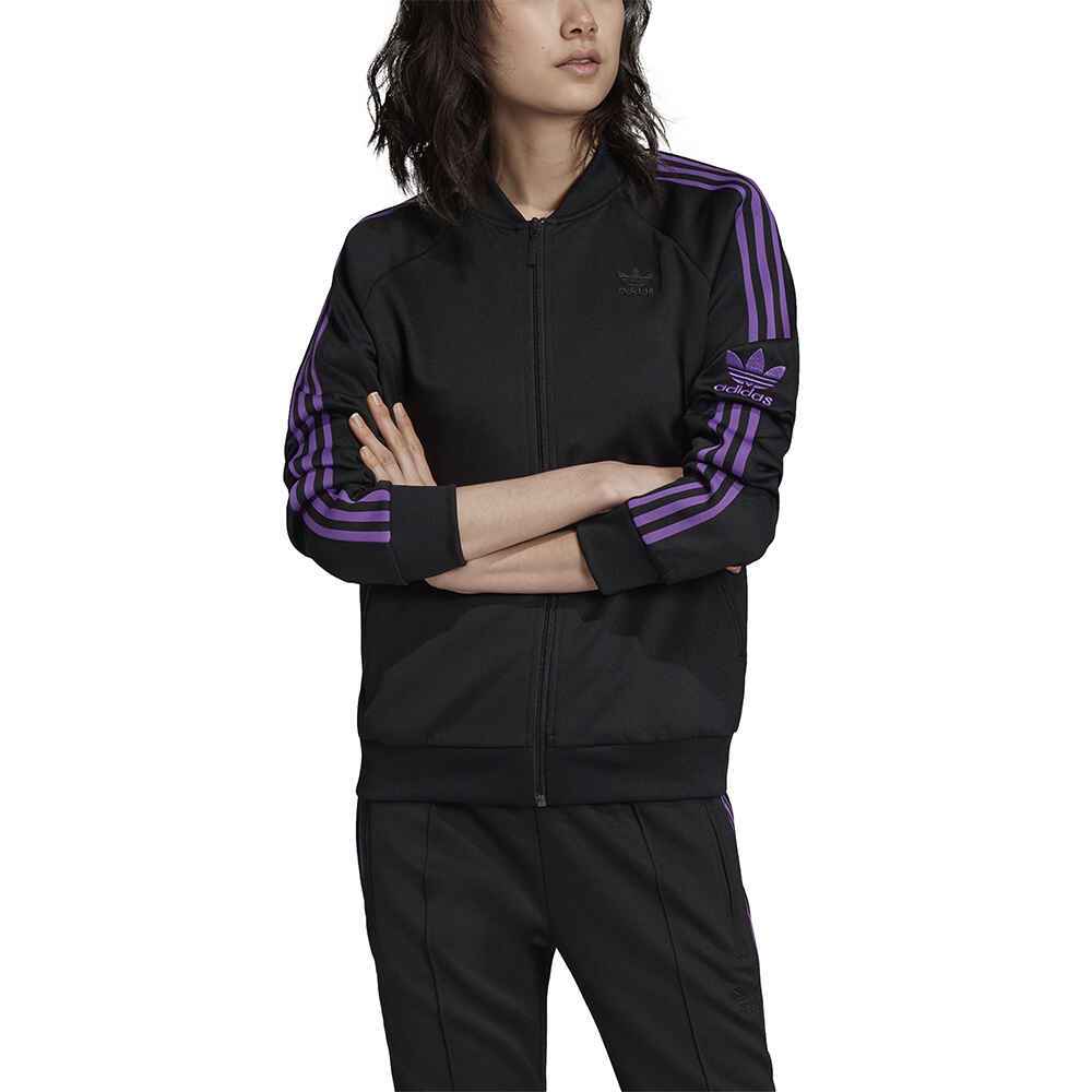 ADIDAS LADIES SST 3 STRIPE TRACK TOP - BLACK / PURPLE - Womens-Top ...