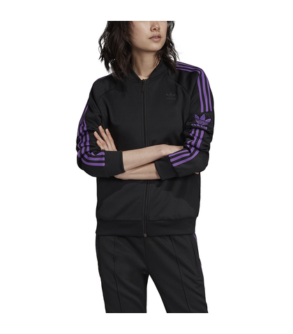 ADIDAS LADIES SST 3 STRIPE TRACK TOP - BLACK / PURPLE