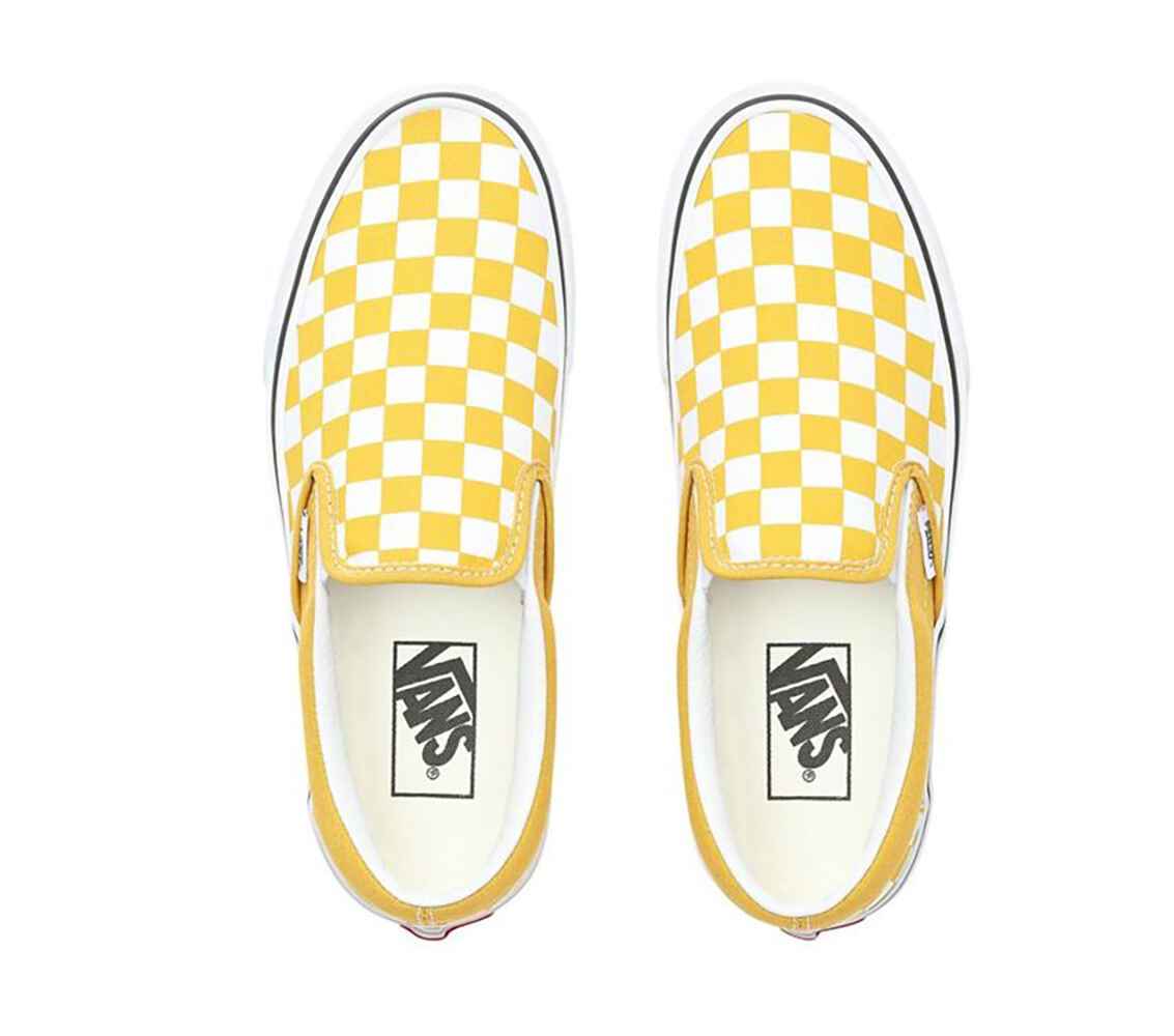checkered slip on vans yellow