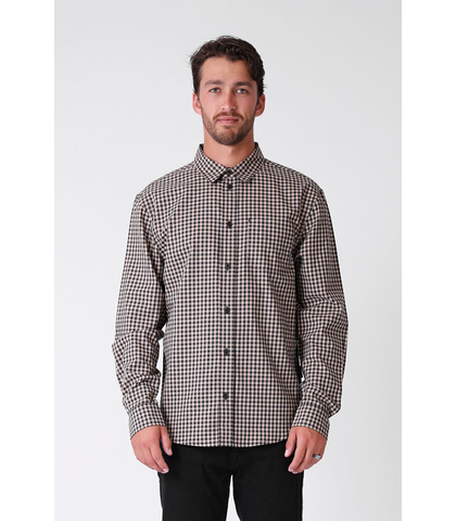 RPM MENS HUDSON L/S SHIRT - BEIGE / NAVY