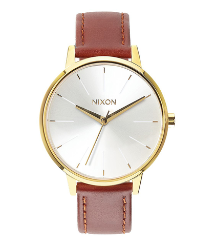 NIXON KENSINGTON LEATHER WATCH - GOLD / SADDLE
