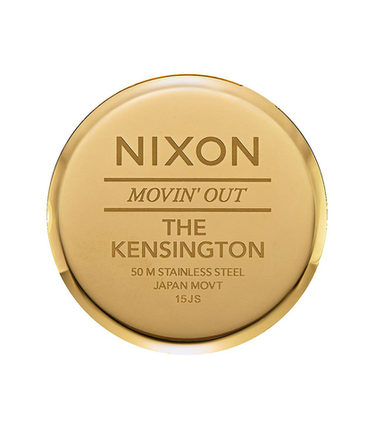 NIXON KENSINGTON LEATHER WATCH GOLD BLACK WHITE Womens