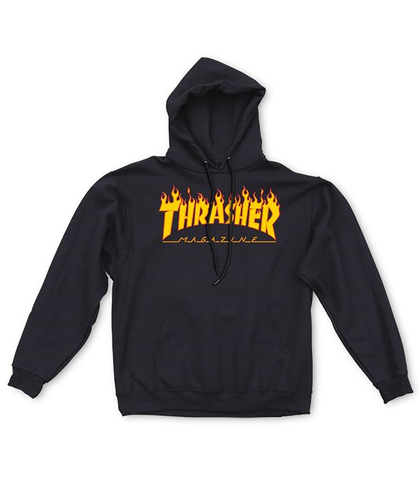 THRASHER - FLAME LOGO HOOD - BLACK