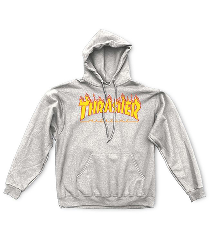 THRASHER - FLAME LOGO HOOD - LIGHT GREY