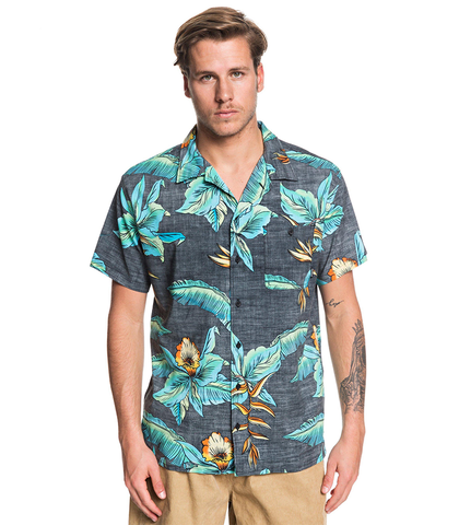 QUIKSLIVER MENS MILLERS CAMP SHIRT - BLACK ANCIENT MYRTLE