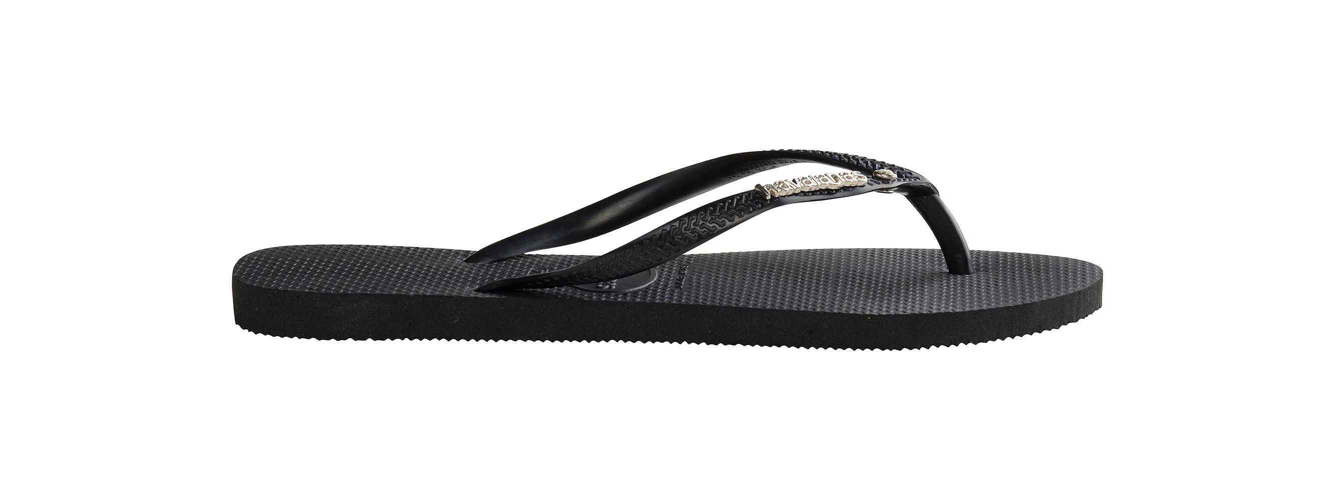 black havaianas with metal logo