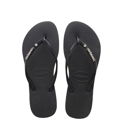 black havaianas with metal logo