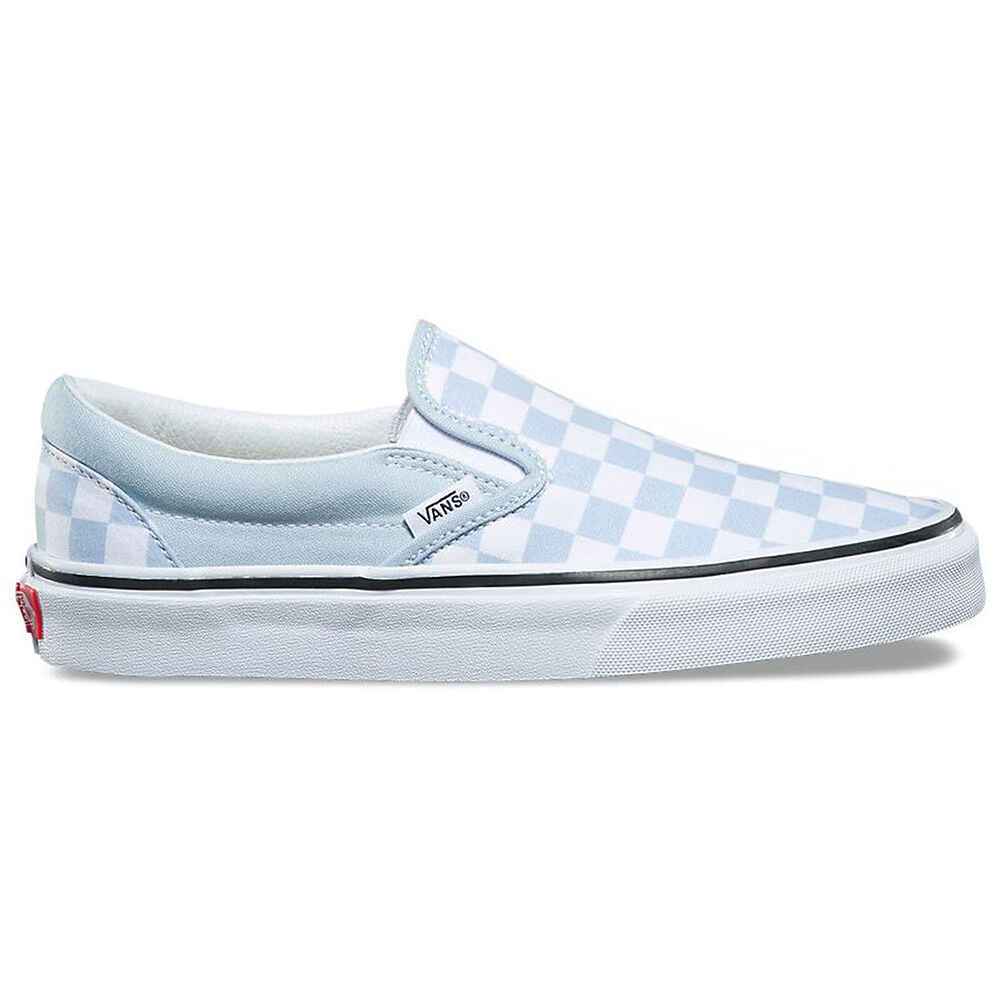 checkered blue vans slip on