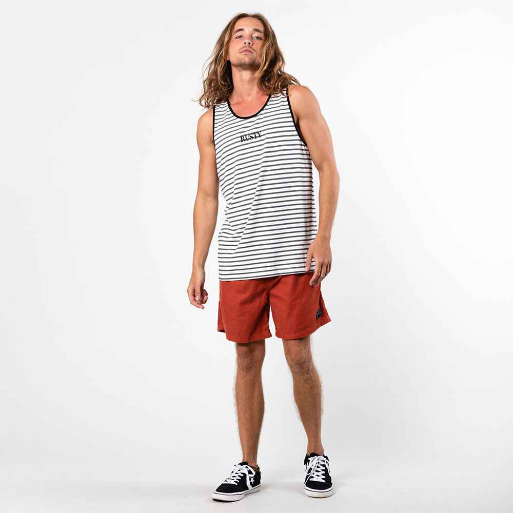 RUSTY MENS JUNGLE STRIPE TANK BLACK MensTops Sequence Surf Shop