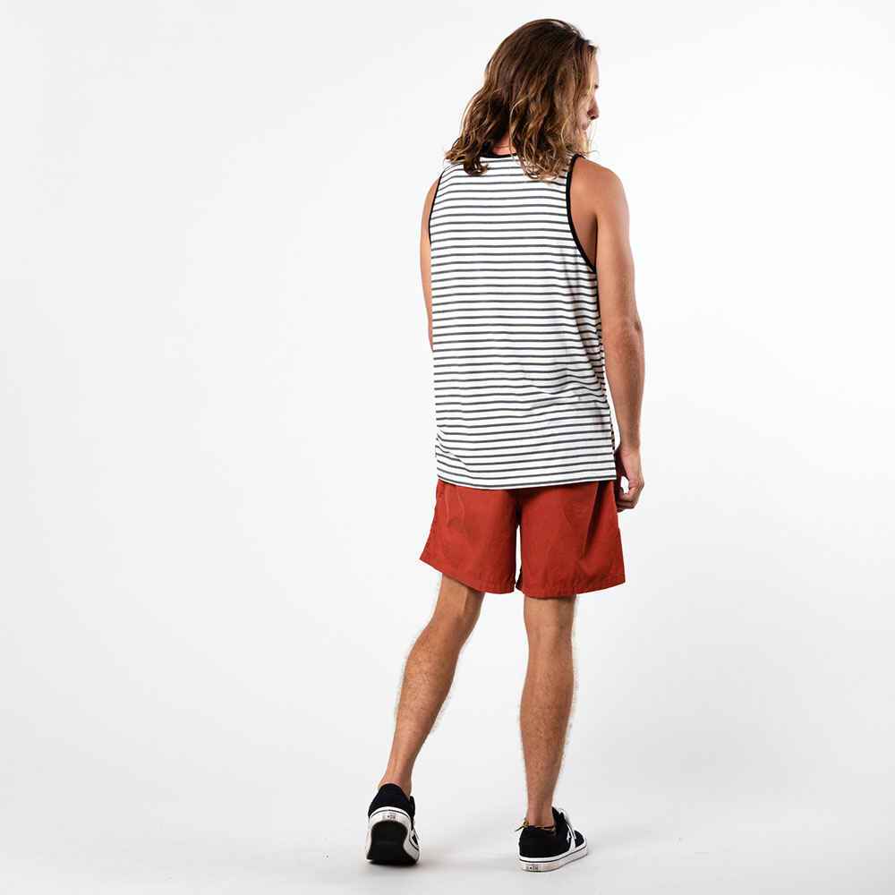 RUSTY MENS JUNGLE STRIPE TANK BLACK MensTops Sequence Surf Shop