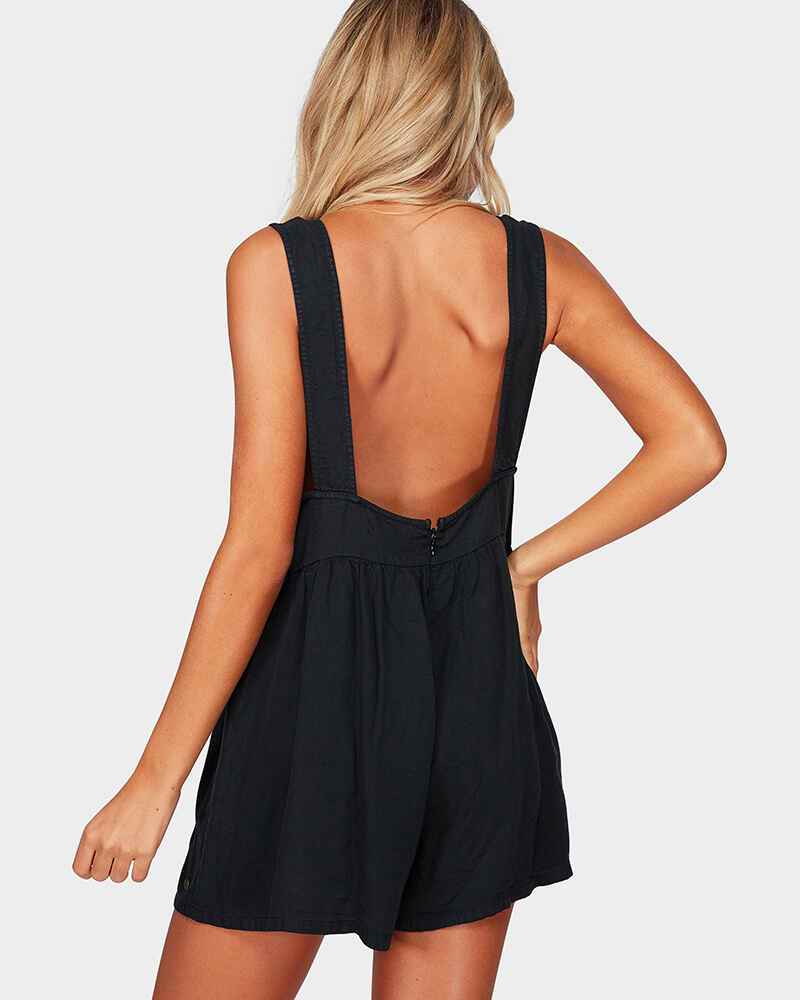 BILLABONG LADIES CABO COTTON PLAYSUIT OFF BLACK WomensDresses