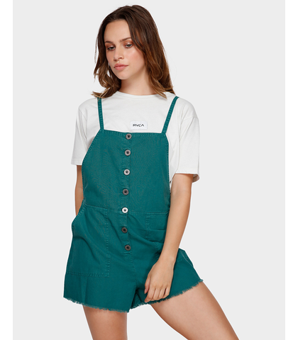 RVCA LADIES SHOUTOUT SHORTY OVERALLS - ALPINE